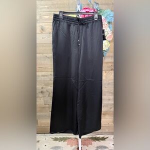 NWT Lauren Ralph Lauren satin black elastic waist pants size large petite